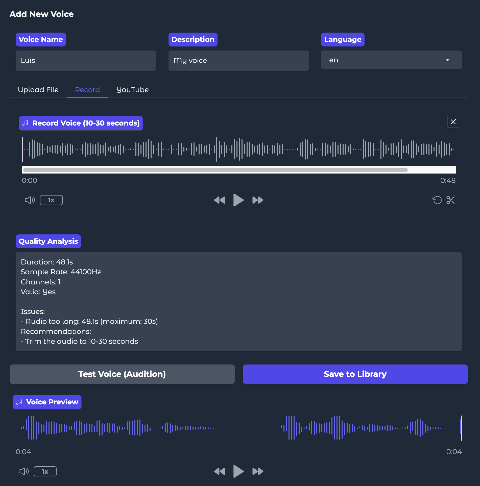 Custom voice cloning interface
