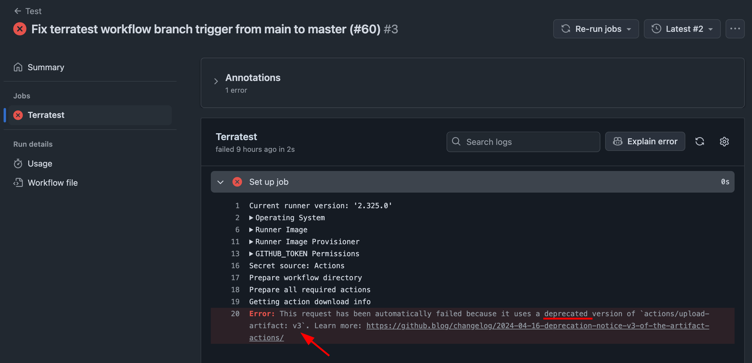 Workflow error: Deprecated GitHub Action